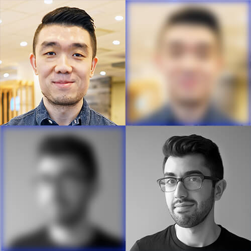 Headshots of Dave Chen and Tino Kapetaneas, plus copies of each headshot that are blurred, arranged in a two by two grid.
